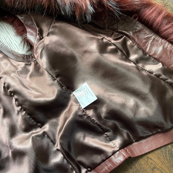 NWOT Burgundy Brown Leather Vest Real Fox Fur S size - Picture 7 of 16
